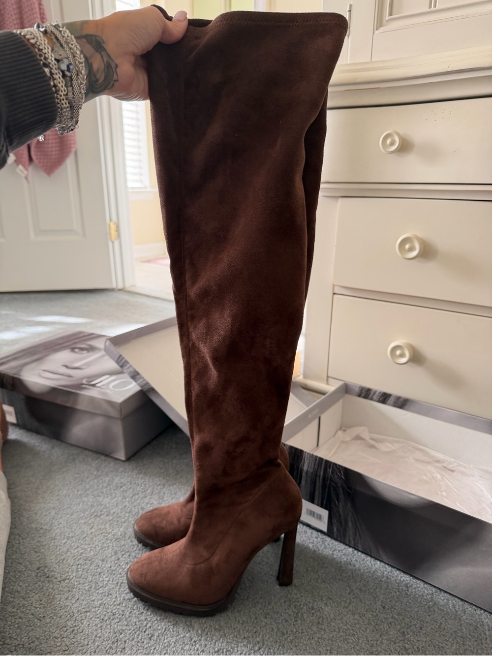 Brown Over-the-Knee Suede High Heel Boots